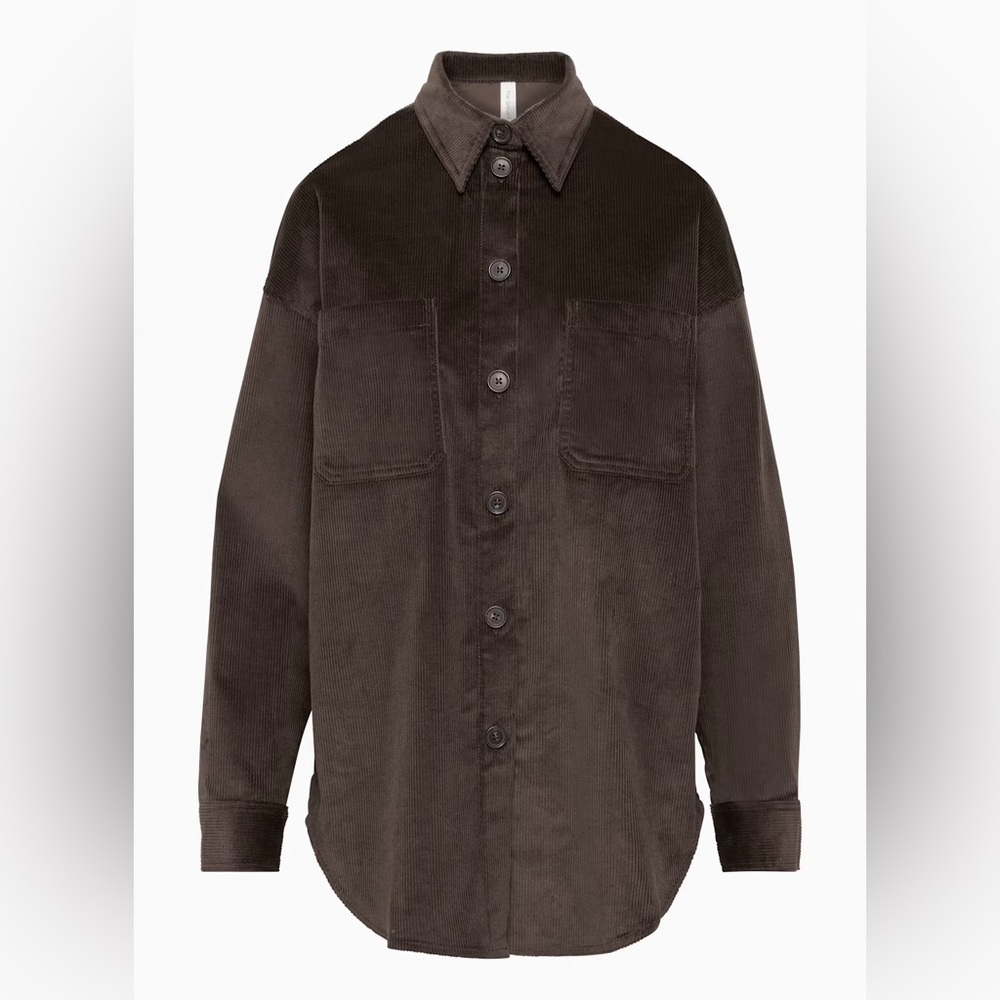 Aritzia Corduroy Button-Down Shirt Jacket in Dark Brown